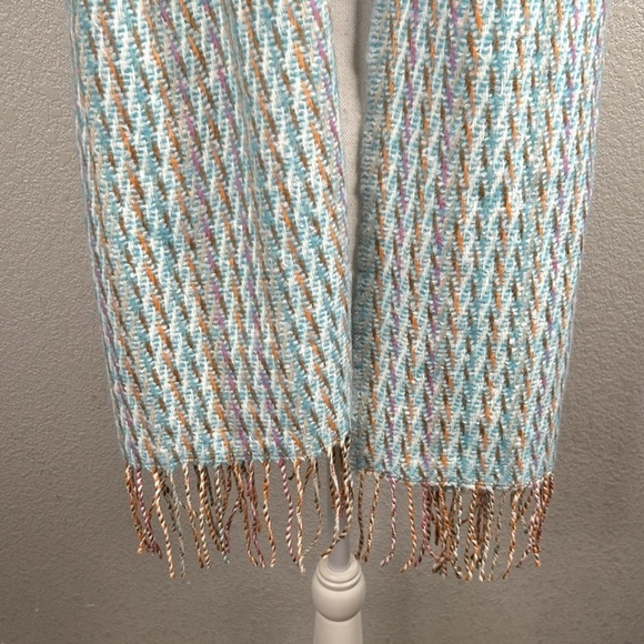 Victoire Mathieu Paris Made in France Wool Blend Blue & Orange Winter Scarf - Picture 2 of 8